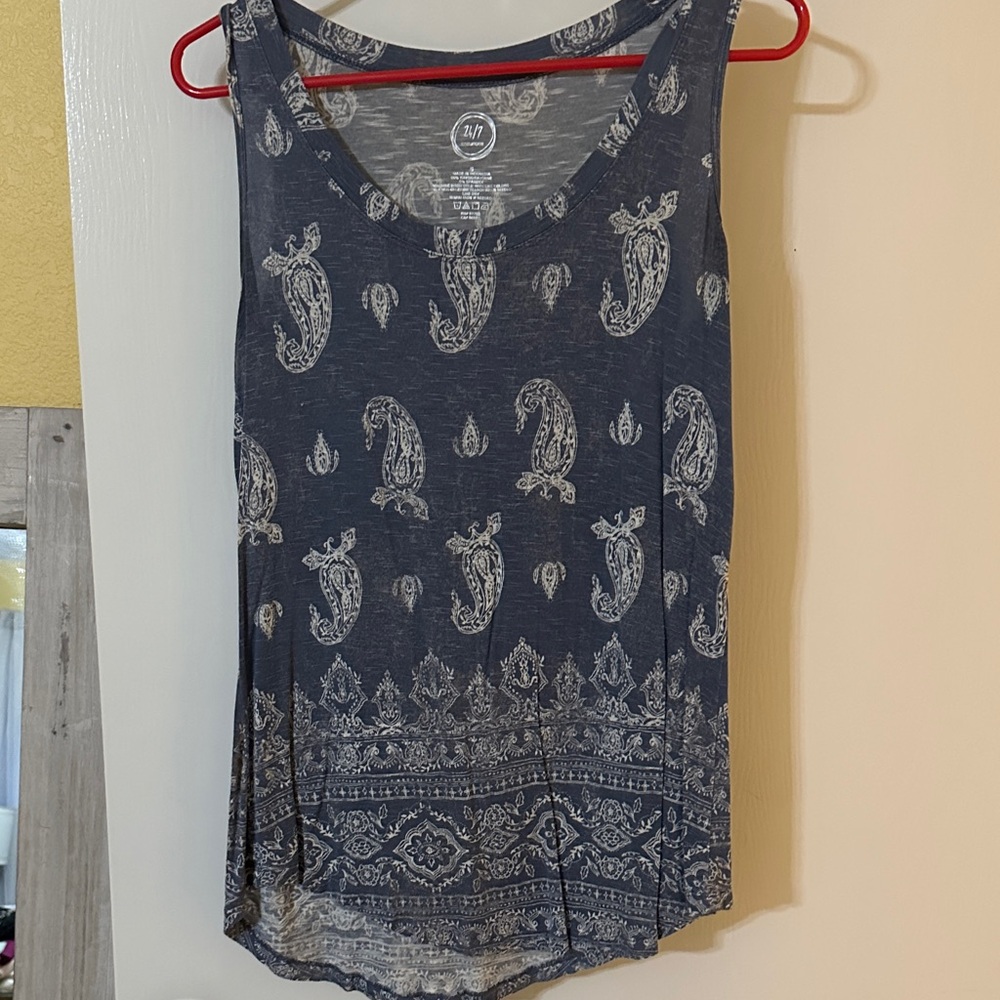Navy Paisley Sleeveless Tank Top